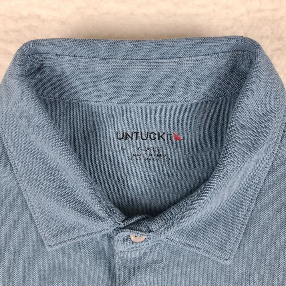 UNTUCKit Polo Shirt Mens XL Blue Steel Pima Cotton Performance Short Sleeve